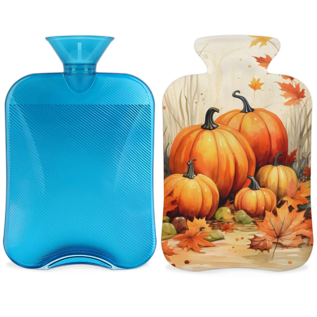 Hot Water Bottle with Soft Cover,2L Graffiti Pumpkin Hot Water Bag for Hot and Cold Compress, Hand Feet Warmer, Bright Pumpkin Rubber Hot or Cold Water Bottle Halloween Christmas Decorations