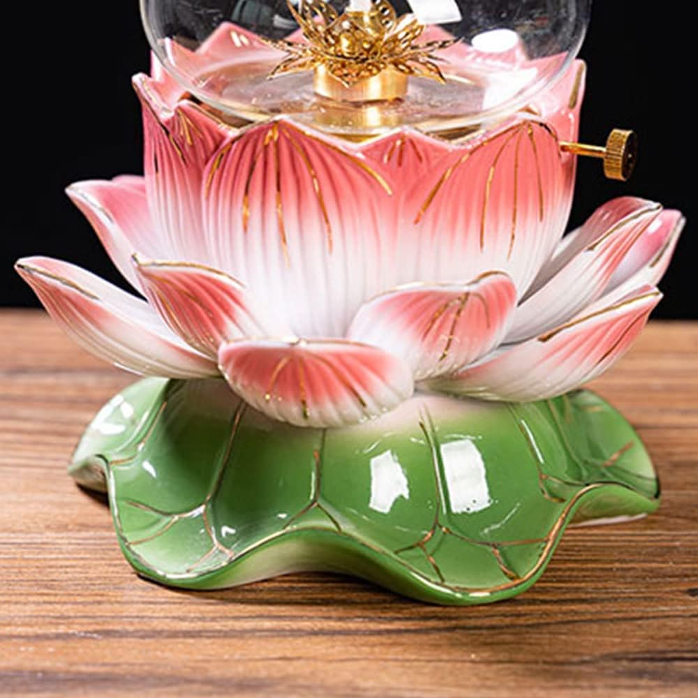 Decorative Lighting Oil Lamp Ceramic Lotus Buddha Front Light Glass Nightlights Home Emergency Lighting Kerosene Lamp Adjustable Fire Control Switch