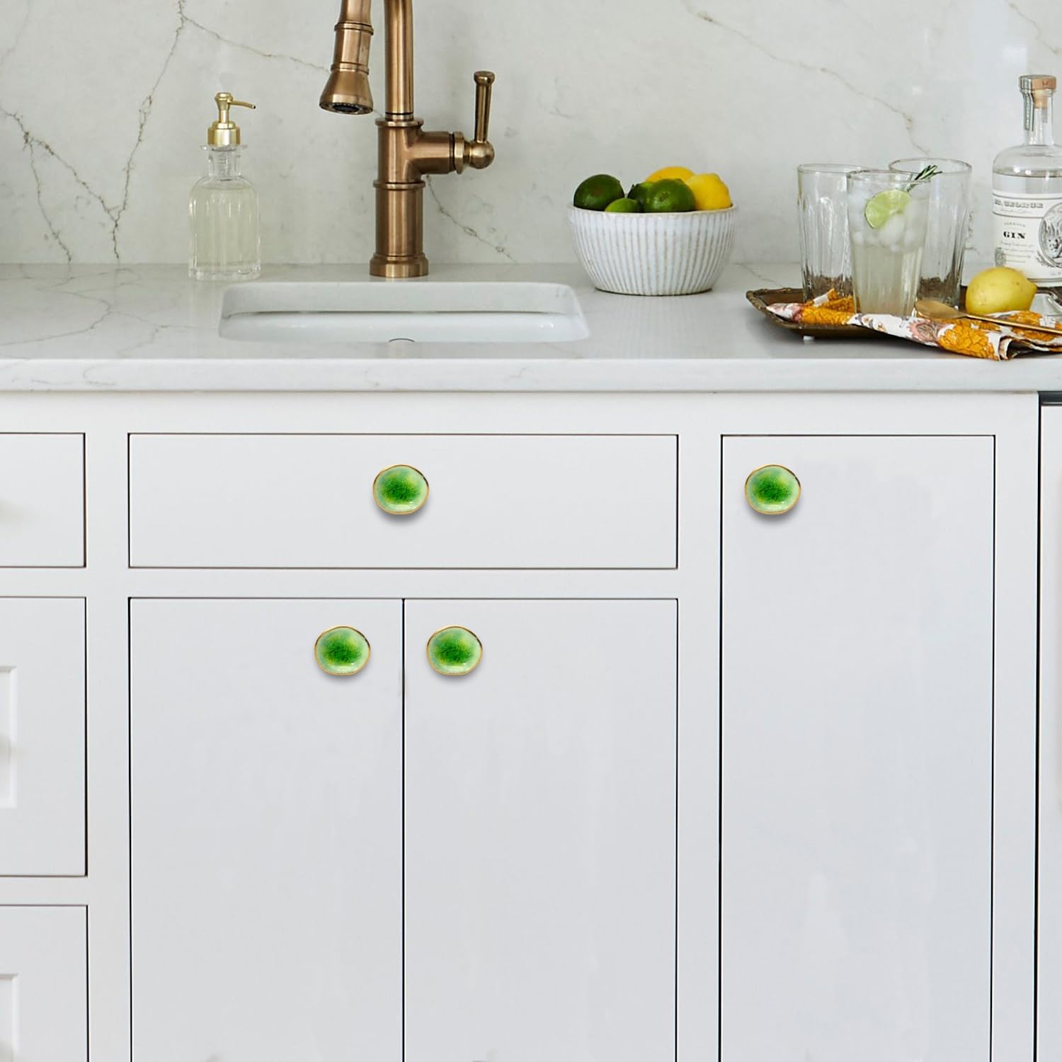 Perilla Home Keramik-Türknäufe, dekorativ, rund, mit Schraube, für Schrank, Schublade, Kommode, Schlafzimmer, Küchenschrank, Kleiderschrank, 4,2 x 3,8 x 3,2 cm, 6 Stück (Nantes Green)