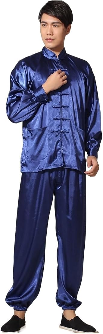 Kung Fu Uniform Mens Satin Rayon Kung Fu Suit Vintage Tai Chi Sets Wu Shu Uniform Long Sleeve Clothing