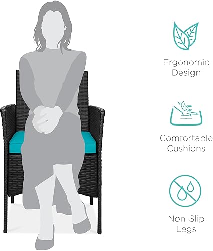 Miniatura 29 de Best Choice Products Juego de 3 piezas de mimbre para conversación al aire libre, muebles de patio que ahorran espacio para jardín con mesa