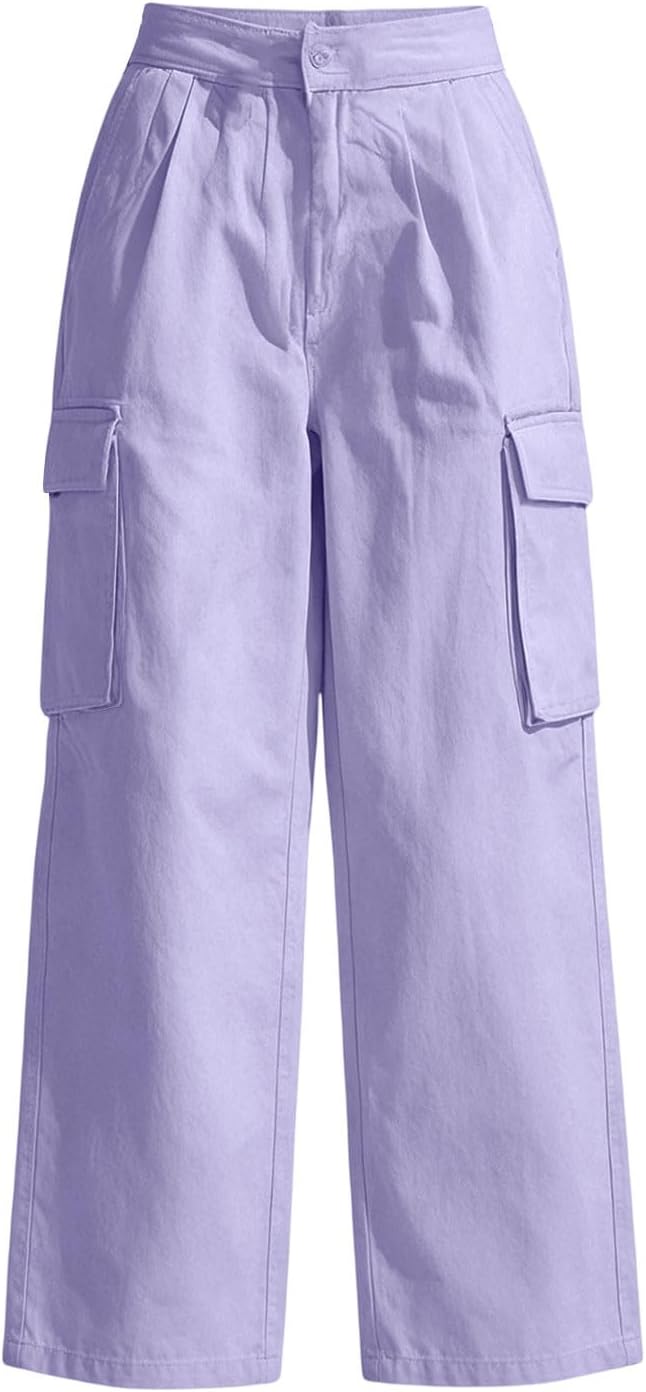 Womens Cargo Pants High Waisted Casual Baggy Parachute Wide Leg Hiking Pants Loose Fit Hiking Pant with 4 Pockets