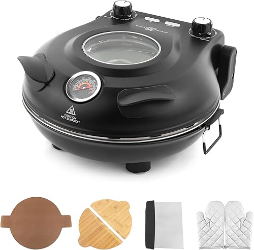 KLAIF Horno eléctrico de pizza de encimera de 12 pulgadas con piedra de cerámica, control de temperatura ajustable doble, incluye 4 herramientas