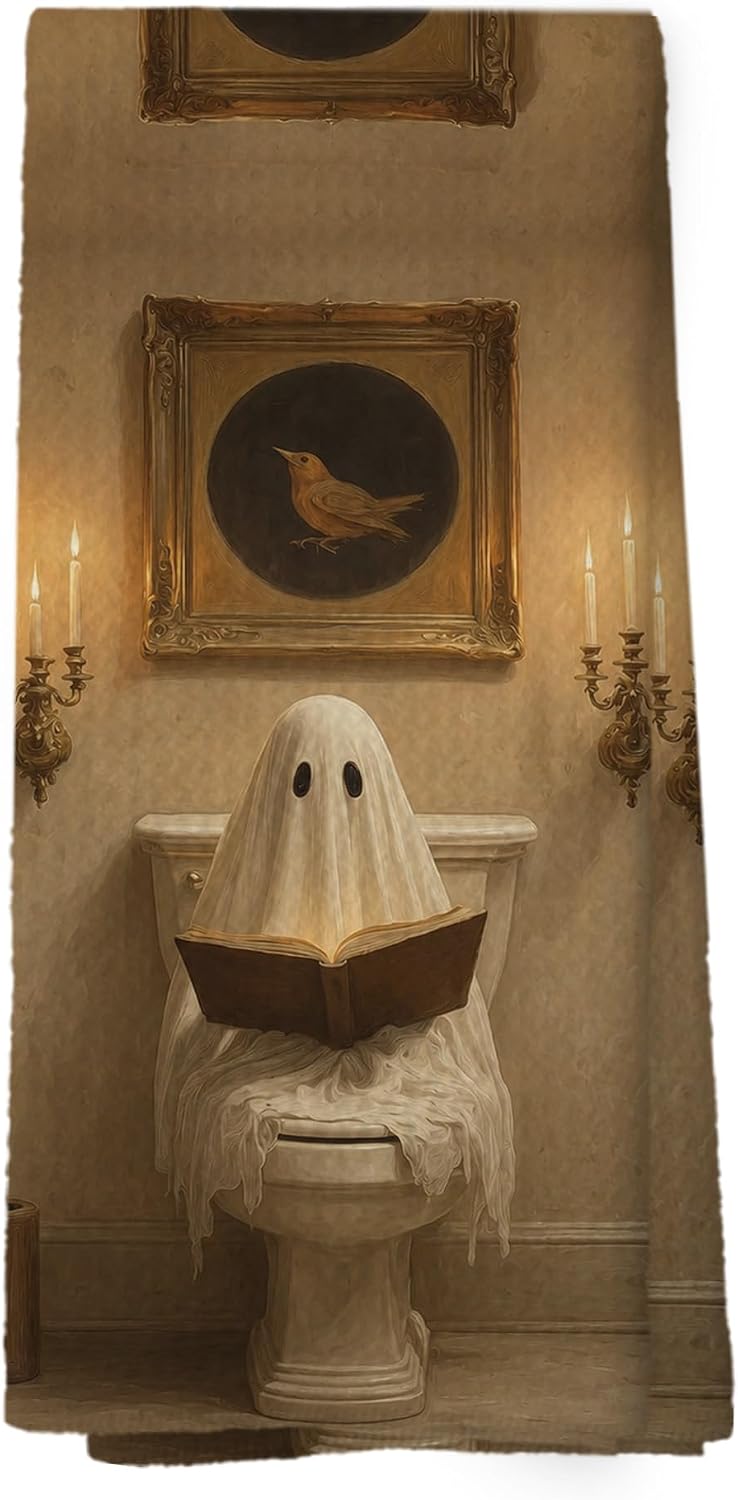 Halloween Ghost Hand Towels for Bathroom 16x24inch | Dark Academia Ghost Reading on Toilet Decorative Hand Towels for Bathroom Washroom, Spooky Halloween Bathroom Decor