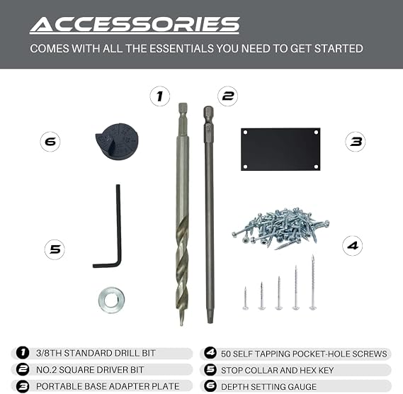 Massca Pocket Hole Jig Kit M1 - Adjustable & Easy to Use Pocket Screw Jig - Heavy Duty Drill Jig for Angled Holes with Drill Bit, Pocket Self Tapping Screws &Driver Bit,