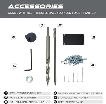 Massca Pocket Hole Jig Kit M1 - Adjustable & Easy to Use Pocket Screw Jig - Heavy Duty Drill Jig for Angled Holes with Drill Bit, Pocket Self Tapping Screws &Driver Bit,