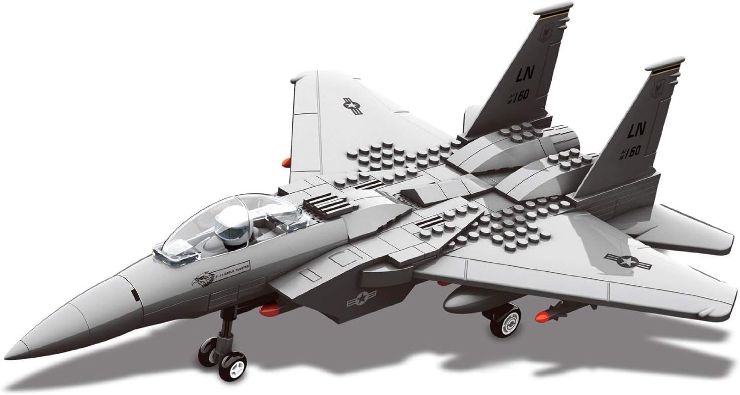 Top Race® Interlocking Building F15 Fighter Jet Airplane Model Toy Kit Blocks Set and Compatible wi