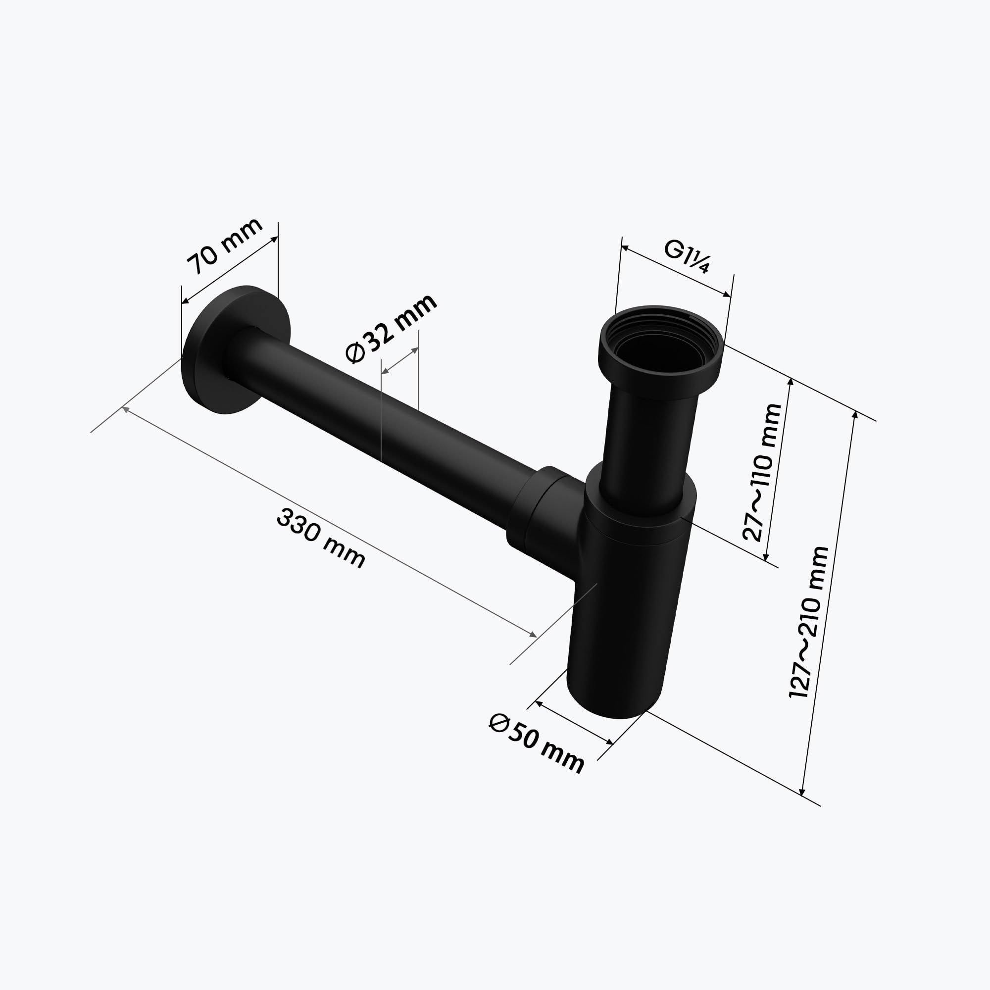 Mai & Mai Sifón S05 Sifón en forma de L Juego de desagüe para lavabo Rosca de conexión de latón negro