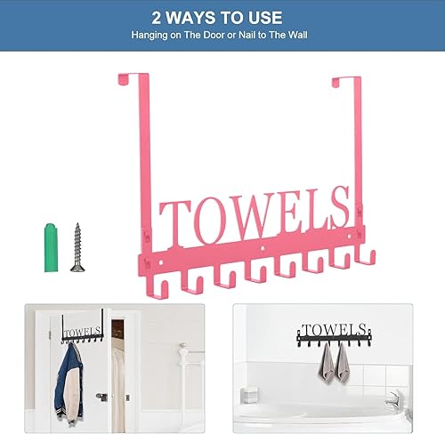 Miniatura 10 de Azmoncy Ganchos para colgar sobre la puerta, toallero para toallas de baño para colgar de alta resistencia, colgador de toallas de montaje en pared