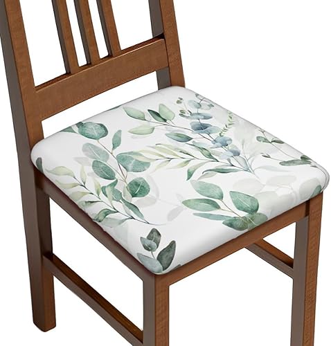 Miniatura 1 de Juego de 6 fundas de asiento para sillas de comedor, diseño floral de primavera, hojas verdes, eucalipto, acuarela, elásticas, fundas de cojín para