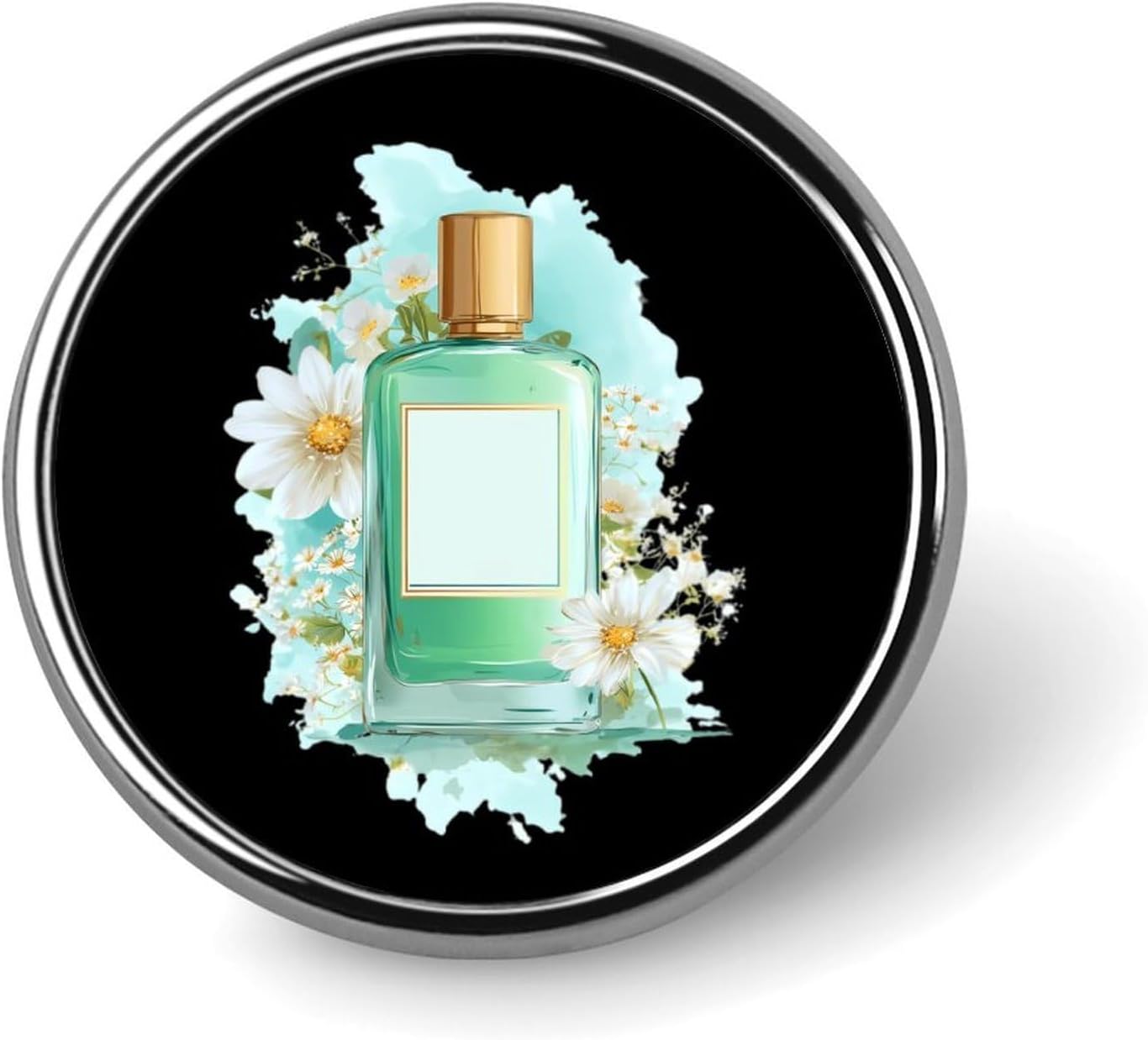 Perfume And Flower Round Metal Badge Pin