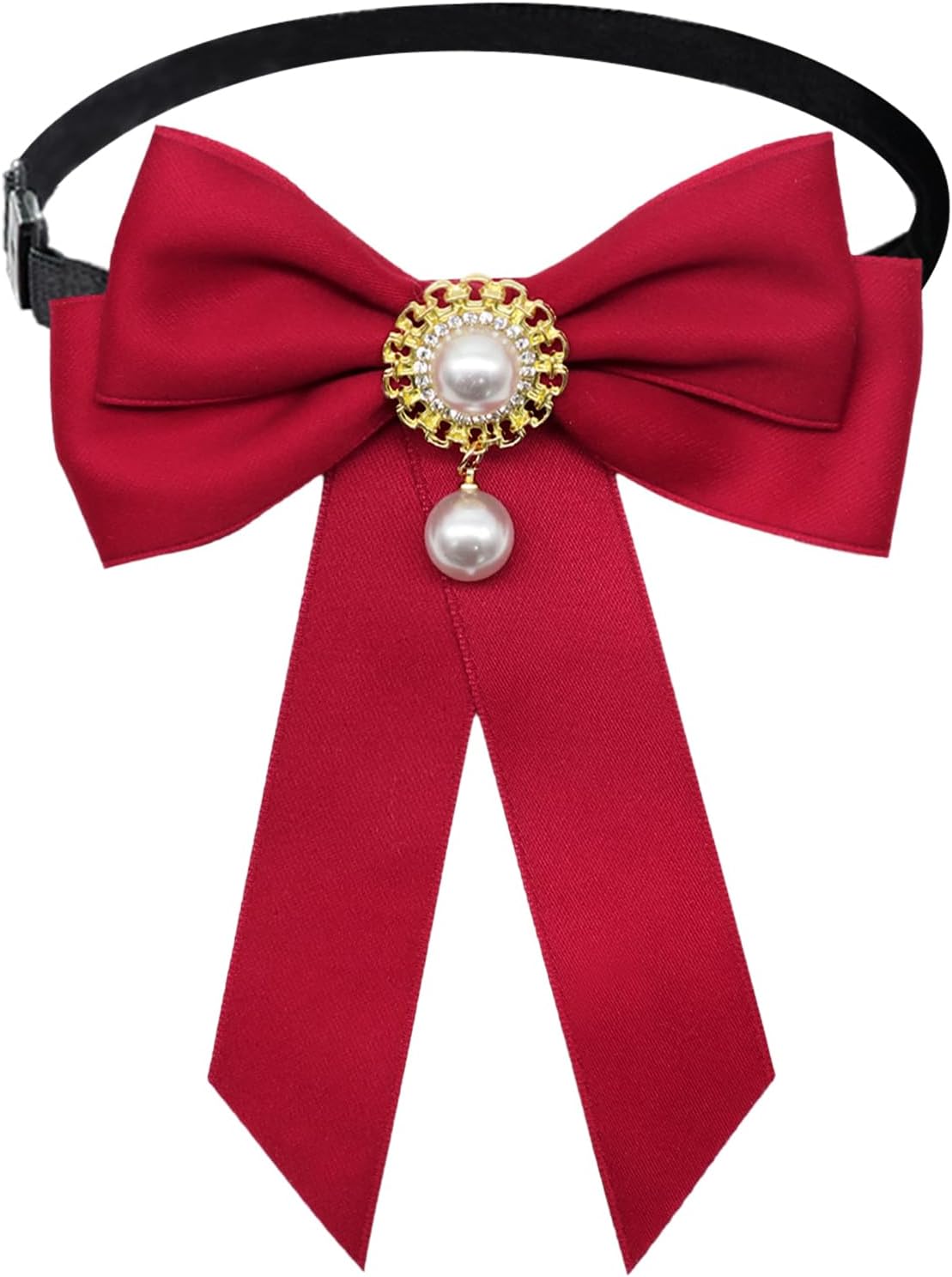 Pretied Bowtie for Women Girls, Uniform Kids Bow Tie with Pearl
