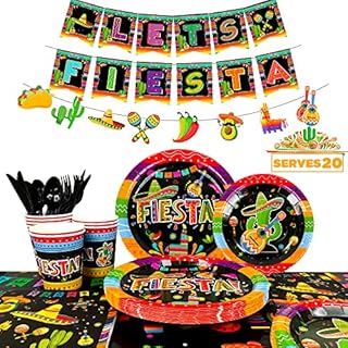 Mexican Party Decorations Supplies-161pcs Cinco De Mayo Plates and Napkins Sets Includes Cinco De Mayo Plates Napkins Cups and Mexian Fiesta Banner Bunting etc Fiesta Party Decor, Serves 20