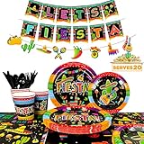 Mexican Themed Fiesta Party Supplies,161pcs Mexican Party Paper Tableware Set Includes Mexican Fiesta Plates Cups Napkins Tablecloth and Banner etc Fiesta Party Decorations Tableware, for 20 Guests