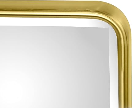 TEHOME Horizontal Pivot Bathroom Mirror Tilting Gold Metal Framed Pivot Rectangle Rounded Rectangluar Vanity Mirrors for Wall, Overall 38.91 x 23 inches (Mirrror 35 x 23 inches)
