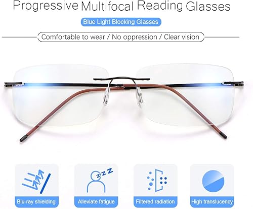 Miniatura 2 de YIMI Progressive - Lentes de lectura multienfoque sin montura UV400 para computadora, anti luz azul, lentes de transición para hombres y mujeres