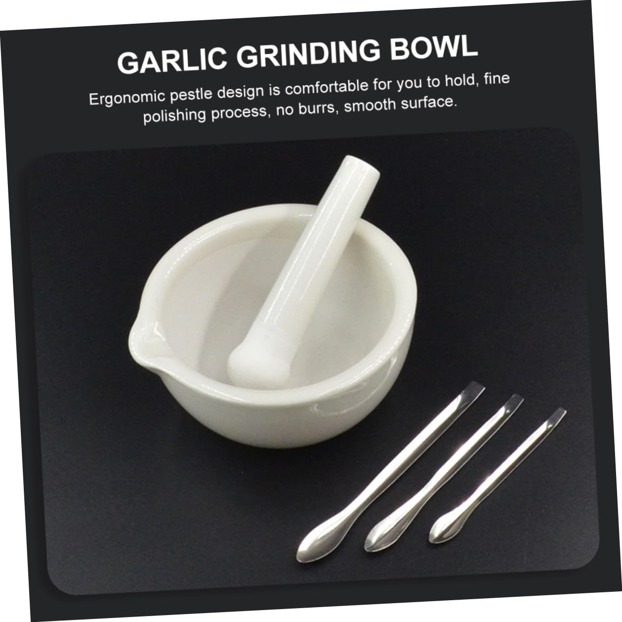 OSALADI Porcelain Mortar and Pestle Set 13cm Diameter Garlic Grinding Bowl with Pestle and 3 Spoons Kitchen Masher for Spices and Herbs Household Kitchen Gadget