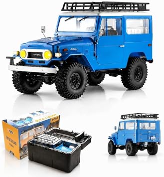 BEEZRC FMS 1/10 RC Crawler FJ40 Toyota Licensed, Off-Road RC Truck, Hobby 4x4 Rock Crawler, 4WD 2.4G Model Car, Remote Control Car with Transmitter for Adults Blue