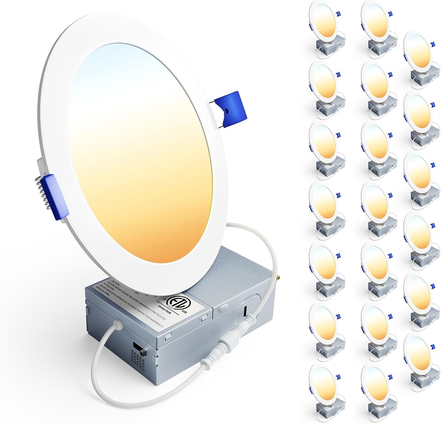 Ensenior 20 Pack 6 Inch LED Recessed Light, Dimmable, 2700K-5000K 5CCT, 1200LM High Brightness, 12W 120V, Damp Rated, Ultra-Thin Canless Wafer Ceiling Light - ETL & FCC & IC