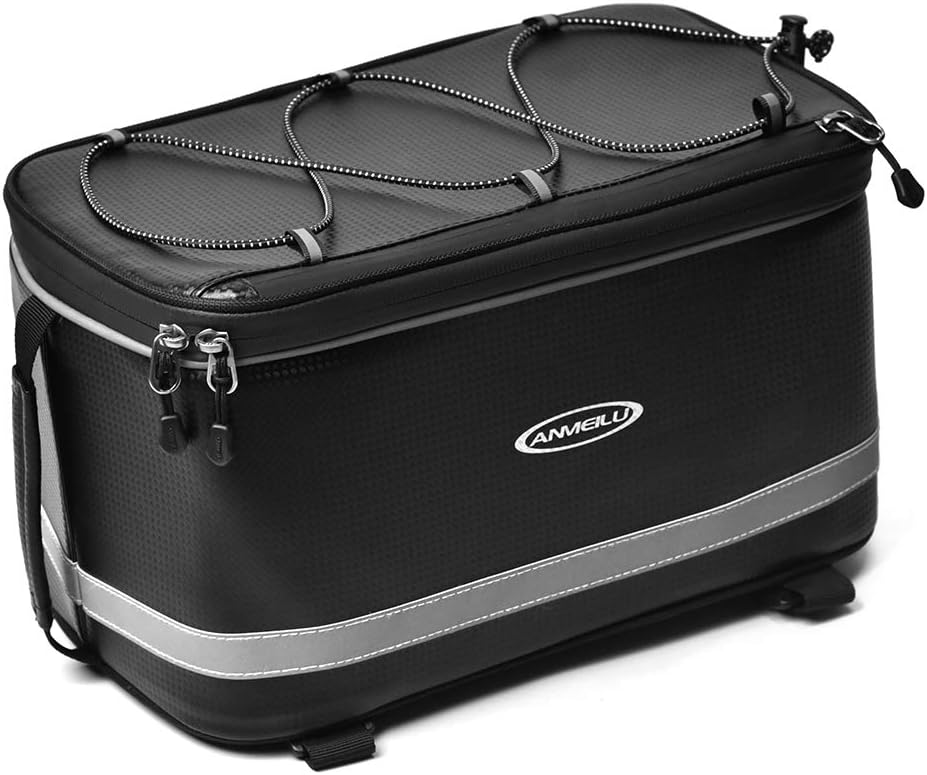 Weatherproof Bike Trunk Bag - Large Capacity Rear Rack Bag with Reflective Straps & Detachable Rain Guard, Universal Fit for Cycling Panniers (7012)