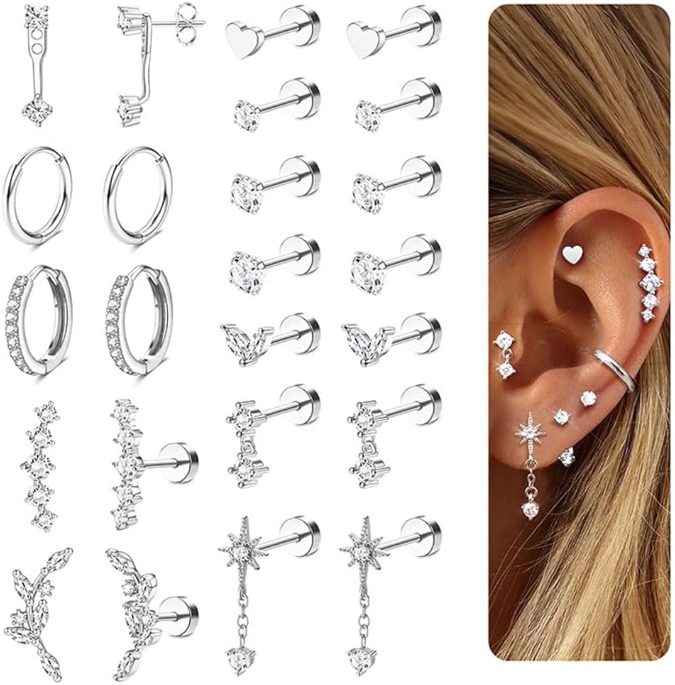 Adramata Orecchini A Cerchio Donna Argento 925 Con Ciondoli Luna E Stella E Zirconie Cubic