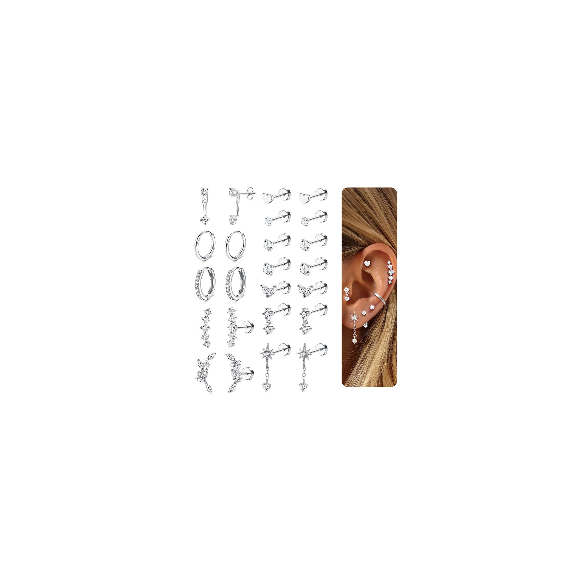 Adramata 12 Paia Set Orecchini Donna Acciaio Inossidabile Orecchino Cerchio Piccoli Orecchino a Bottone Anallergici Conch Trago Helix Piercing Orecchio Orecchini Donna Oro Argento