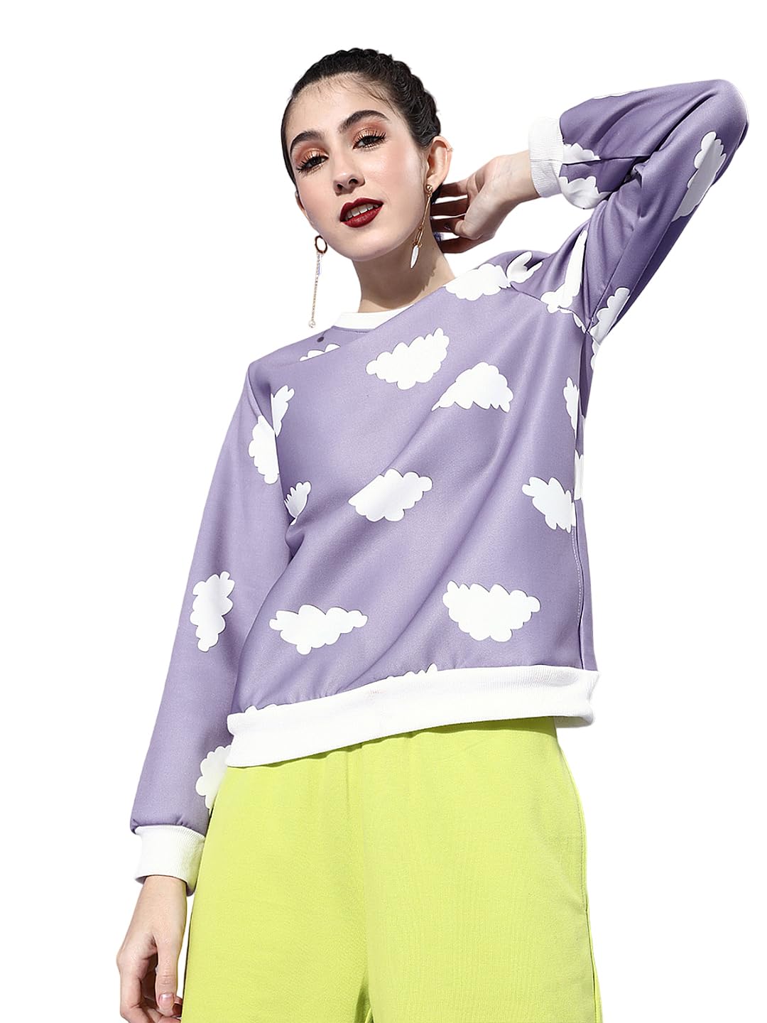 athena lifestyle Women and Girls Polyester Regular Fit Long Sleeves Printed Lavender Sweatshirt-picture-31