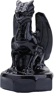 Natural Dragon Crystal Sculptures and Statues Hand Carved Reiki Healing Stone Statue Healing Home Office Art Room Decoration Collectible Ornaments (Obsidian, Flying Dragon)