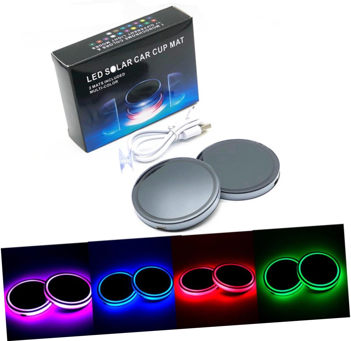 2Pcs LED Lights USB Cup Acrylic Rechargeable Placemats Decorative Car image 2