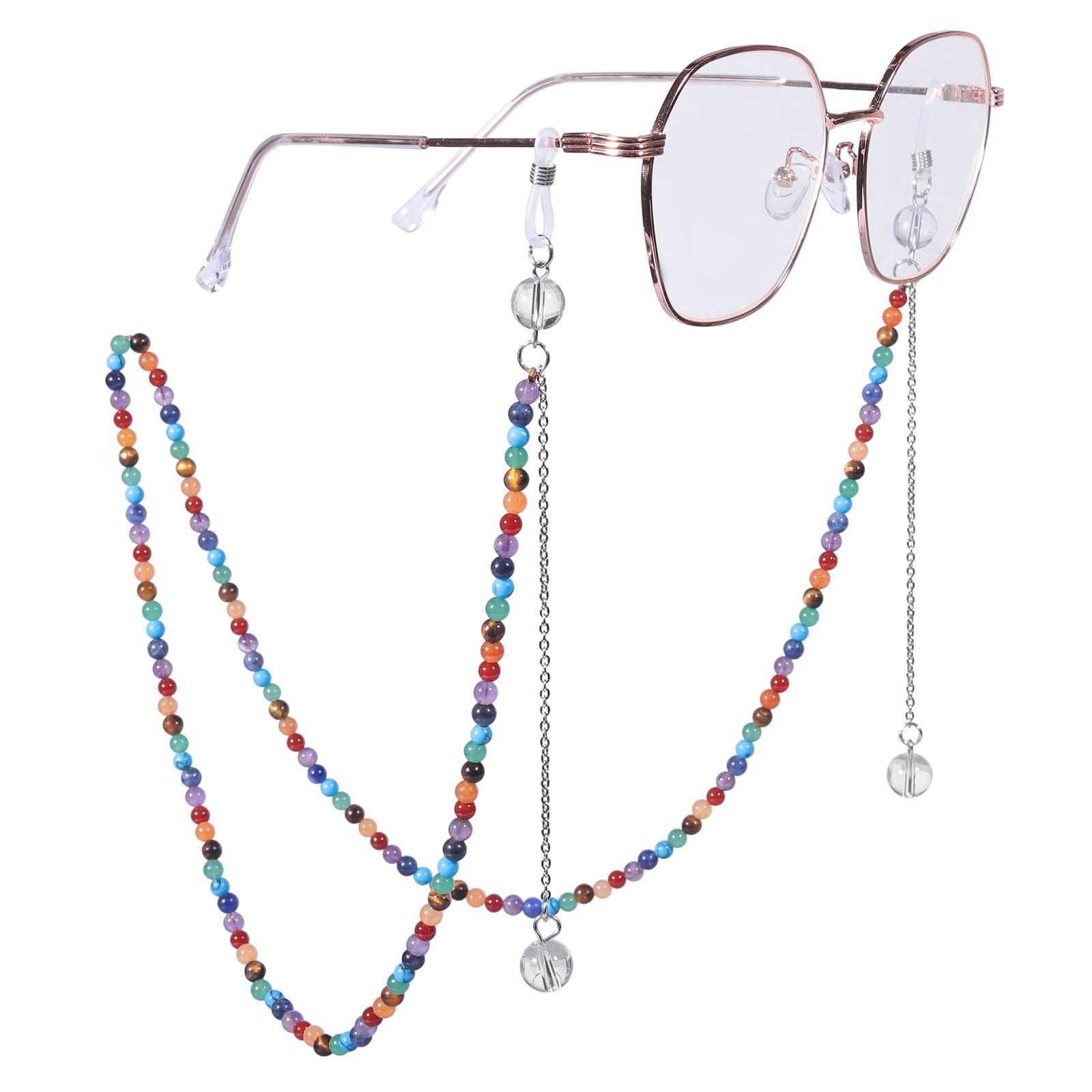 Nupuyai Cadena de gafas de cristal para mujer, moderna, de piedra, con perlas de sol, máscara facial, cadena de piedras preciosas, cordón para gafas, soporte para gafas de lectura, gafas de miopía