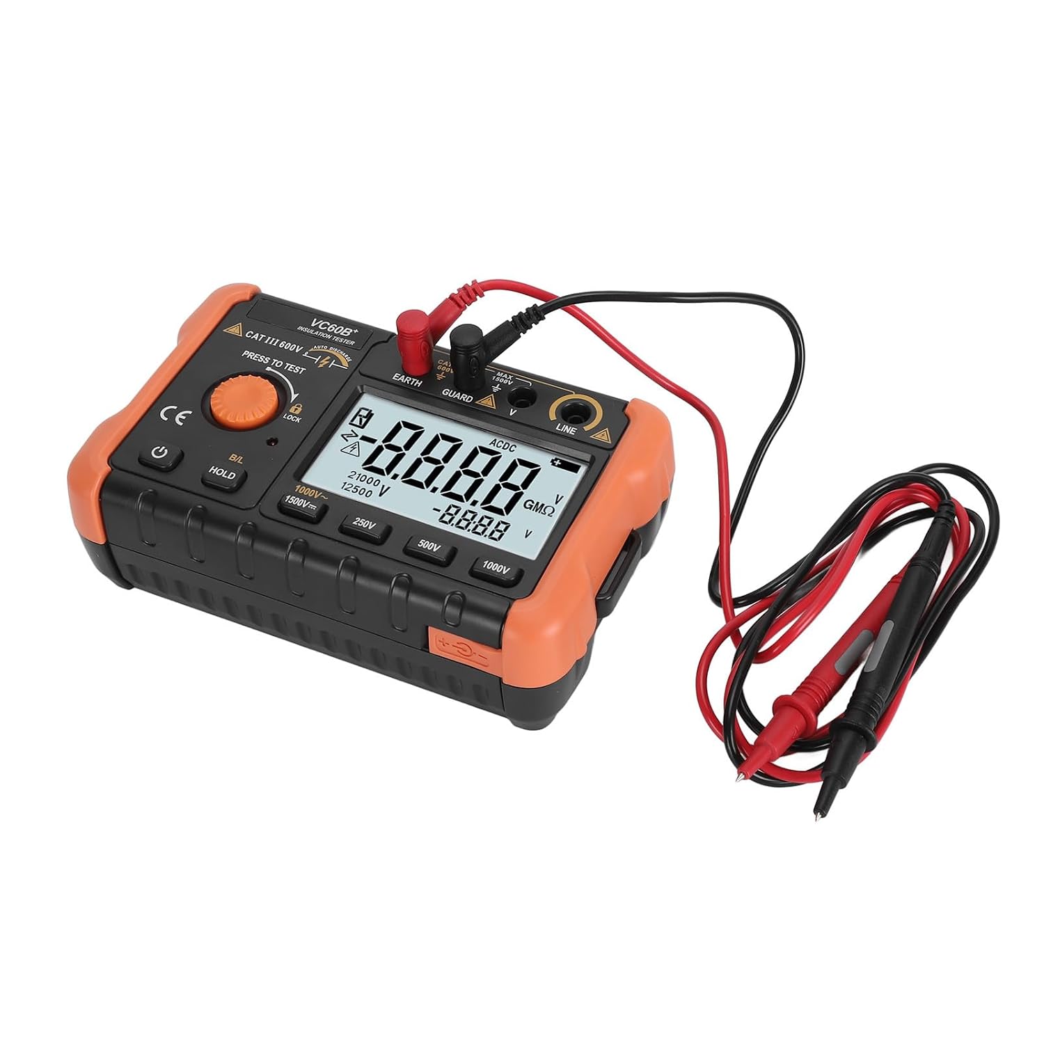 Insulation Tester, Megohmmeter Digital 1000V with LCD Display, Shoulder Strap, for Generators, Motors, Power, Wiring, Control Cables