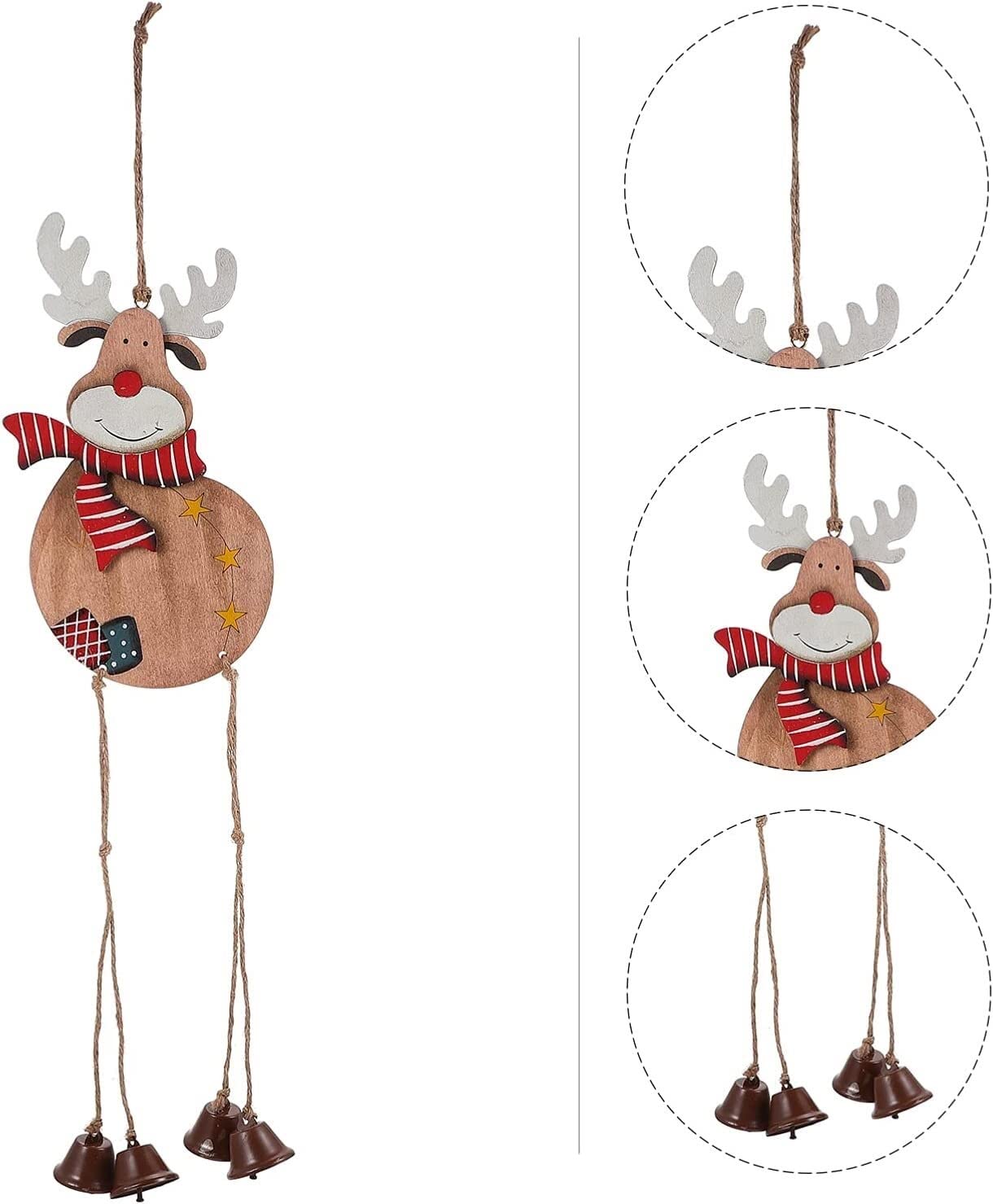 Weihnachtsbaumschmuck, Weihnachtskugeln, hängende Dekoration, Weihnachtsbaumglocken-Ornamente, Holz-Rentier-Ausschnitt, hängende Dekorationen, Weihnachtselch-Figur, Anhänger, rustikal, dekorativ (Farb