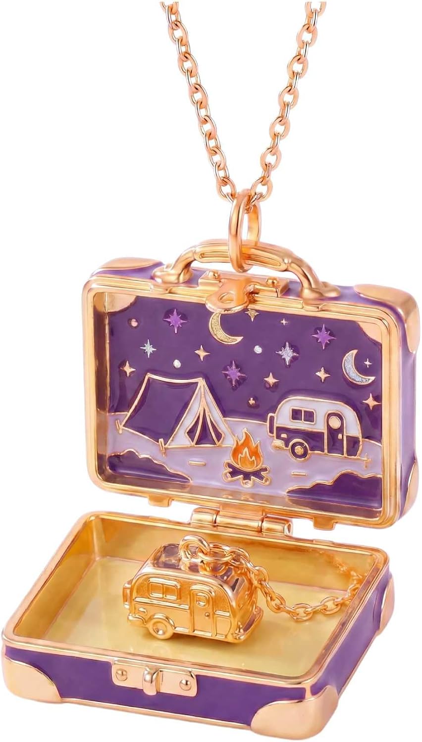 Lavender Suitcase Pendant Trinket Box Ring Holder
