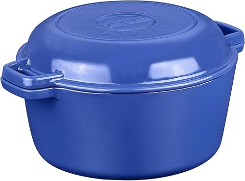 SHYIS - Horno holandés de hierro fundido esmaltado de 5.5 cuartos de galón, horno holandés esmaltado 2 en 1 con tapa de sartén para parrilla,