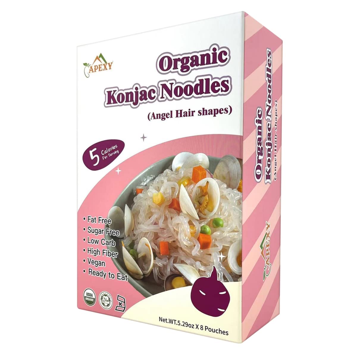 Apexy Organic Shirataki Konjac Noodle 8 Pouches Total 42.24oz