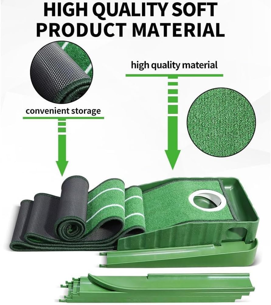 Golf Putting Mat, Automatic Golf Ball Return Putting Trainer Mat, 2 Holes Golf Putting Mat w/Base, Golf Practice Putting Equipment for Home