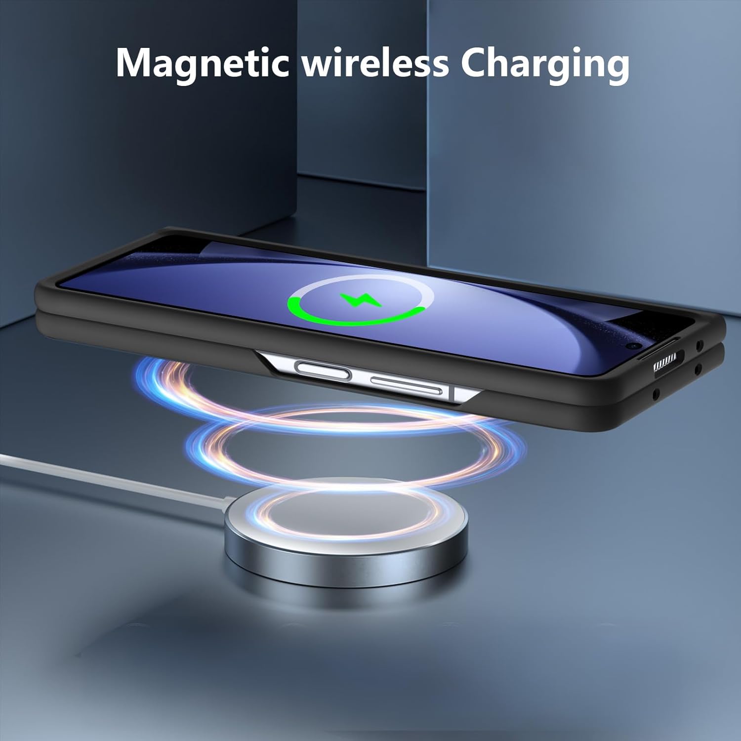 for Galaxy Z FOLD 5 Case with Magnetic Ring Stand, Matte Tough Case with Stand, Magnetic Shockproof Men Women Girls Boys Protective Cover for Galaxy Z FOLD 5 7.6", Black(15-13)