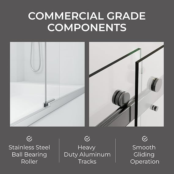Frameless Double Sliding Shower Door 44-48 x 74 - SGCC Tempered Glass 3/8 Inch - Chrome Heavy Duty Hardware with Adjustable Wall Profiles