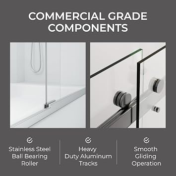 Frameless Double Sliding Shower Door 44-48 x 74 - SGCC Tempered Glass 3/8 Inch - Chrome Heavy Duty Hardware with Adjustable Wall Profiles