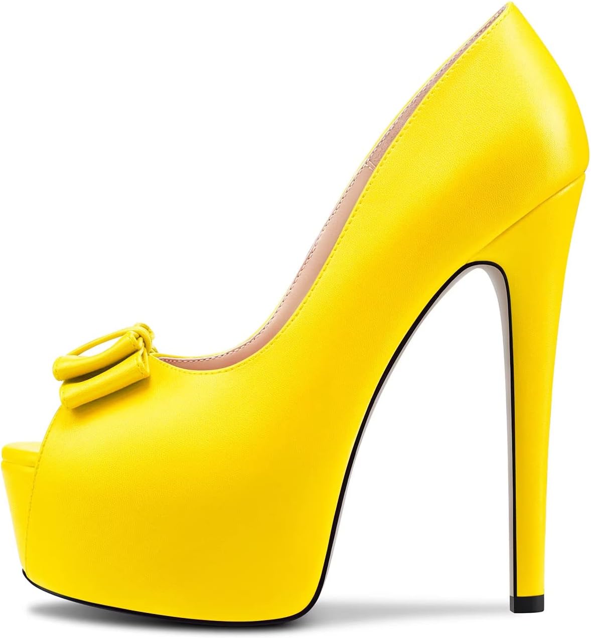 HEUIVZAR Women Platform Stiletto High Heel Peep Open Toe Pumps Slip-on Bow-Knot Wedding Party Dress 5.9 Inches Heels