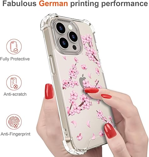 Miniatura 5 de Funda compatible con iPhone 15 Pro, diseño femenino y estético de flores floral, color rosa, funda compatible con iPhone 15 Pro, flor de cerezo