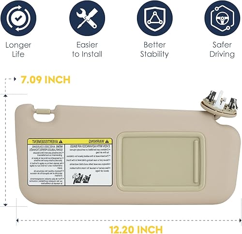 Miniatura 7 de Parasol del lado del pasajero derecho con ajuste ligero para Toyota RAV4 (techo con luz) 2006 2007 2008 2009 2010 2011 2012 2013, sustituye a