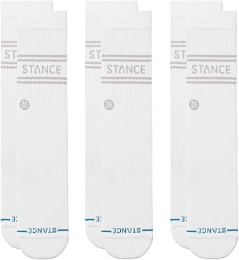 Stance Vital Crew Sock 3-Pack for Men and Women, White, Large