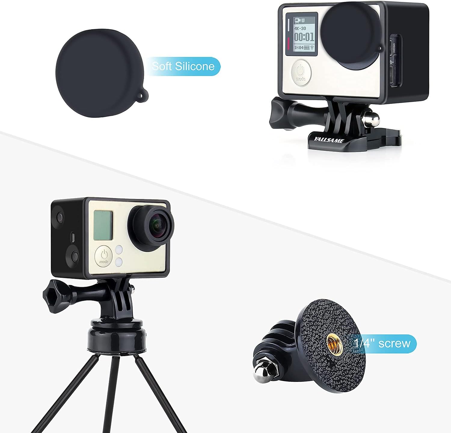 Frame Mount Protective BacPac Housing Case with Lens Cap for GoPro Hero 4 Black/Silver/Hero 3+/3 Action Camera Ideal for Hiking/Traveling Recording