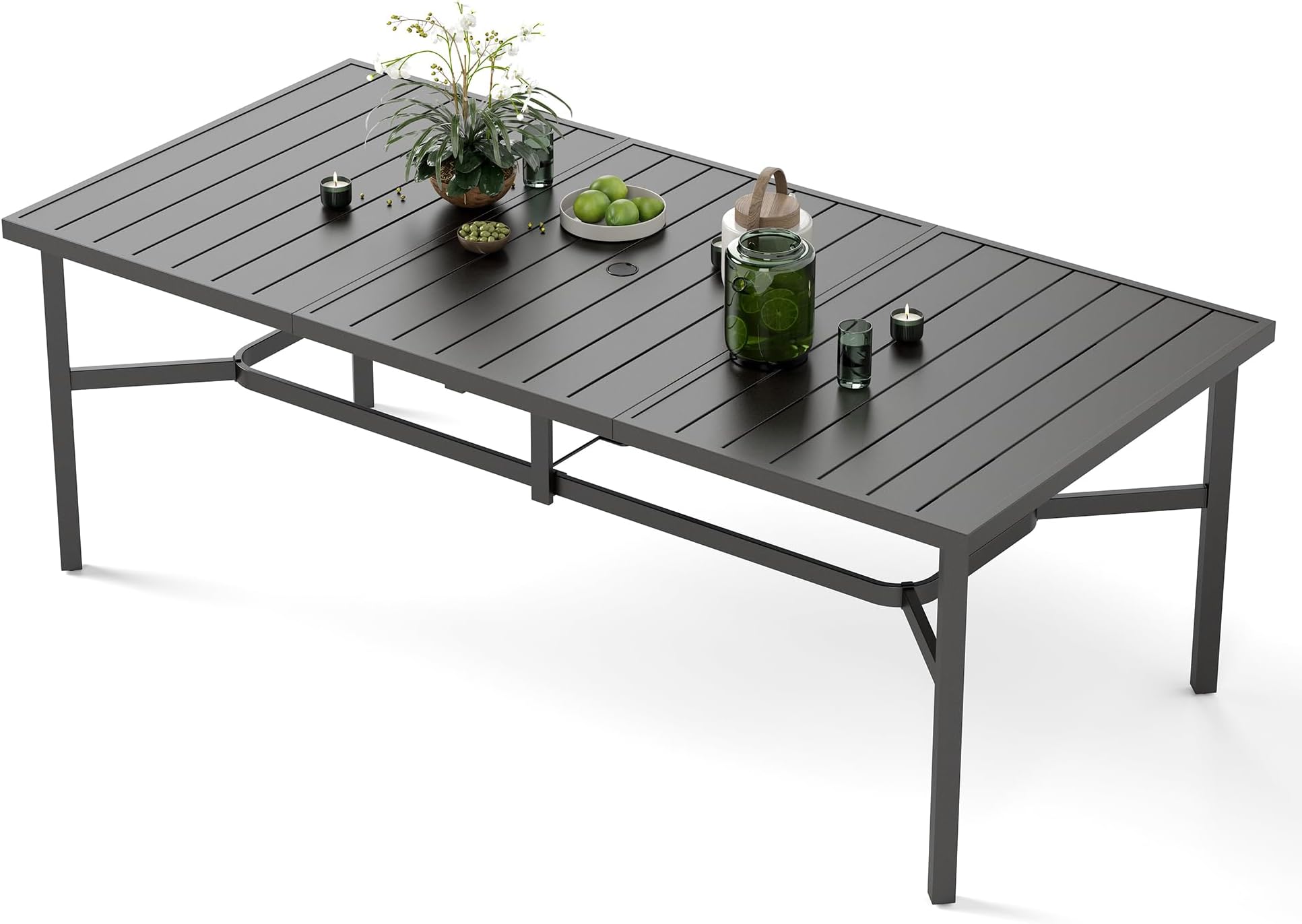 - MIXPATIO Outdoor Patio Dining Table for 8, 83" x 39" Rectangular Metal Patio Dining Table with 1.7" Umbrella Hole, All Weather Wrought Iron Black Outdoor Table for Garden, Backyard and Porch