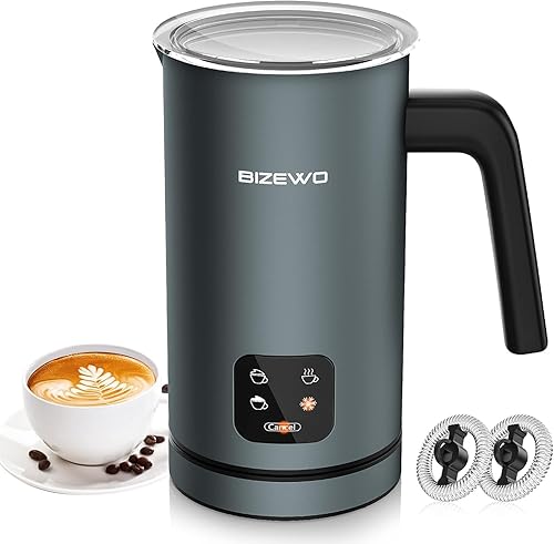 Espumador para café, espumador de leche, espumador automático de leche caliente y fría 4 en 1, vaporizador de leche de acero inoxidable BIZEWO para