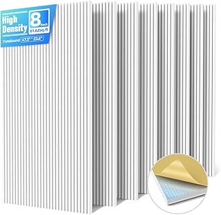 8 Pack Large Acoustic Panels Sound Absorbing with Self-Adhesive, 47.2”*23.6”*0.36” High Density Sound Proof Foam Panels for Walls, 3D Vertical Soundproof Wall Panels for Home Studio Office Decor-White