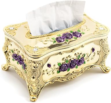 Tissue Box Holder, Retro Tissue Box Cover Rectangle for Car, Office, and Home, Dryer Sheet Holder for Bathroom, Easy Refill Holds Standard Sheets Gold