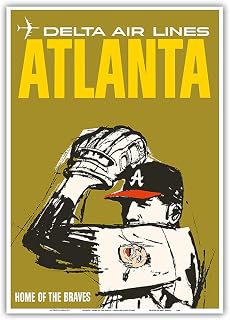 Atlanta - Home of the Braves - Delta Air Lines - Vintage Airline Travel Poster c.1960s - Master Art Print 10in x 14in