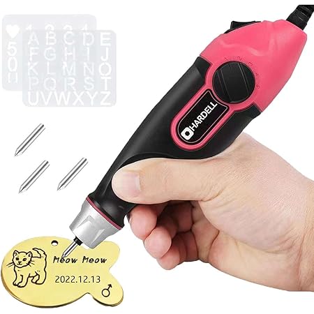 24W Engraver Tool for Metal, HARDELL Engraving Pen with Stencil, Wood Engraver Pen with 3 Tungsten Carbide Steel Bits, Handheld Etching Tool for DIY, Glass,Leather, PVC, 7200 Strokes/Min
